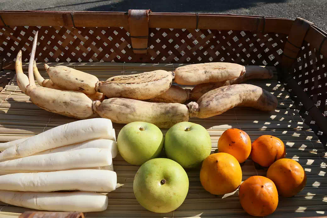 収穫された野菜や果物
