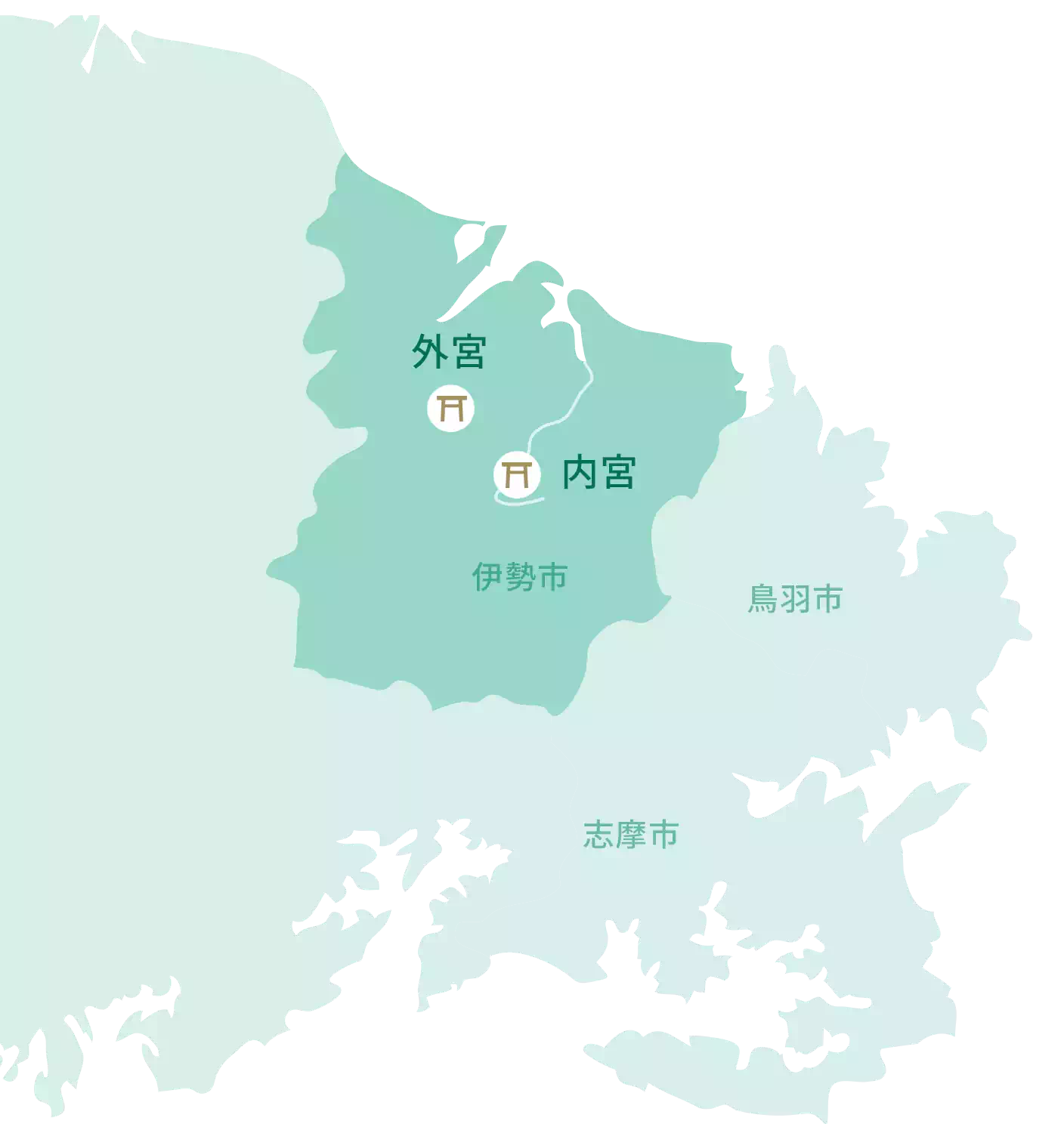 内宮と外宮の場所を示す地図